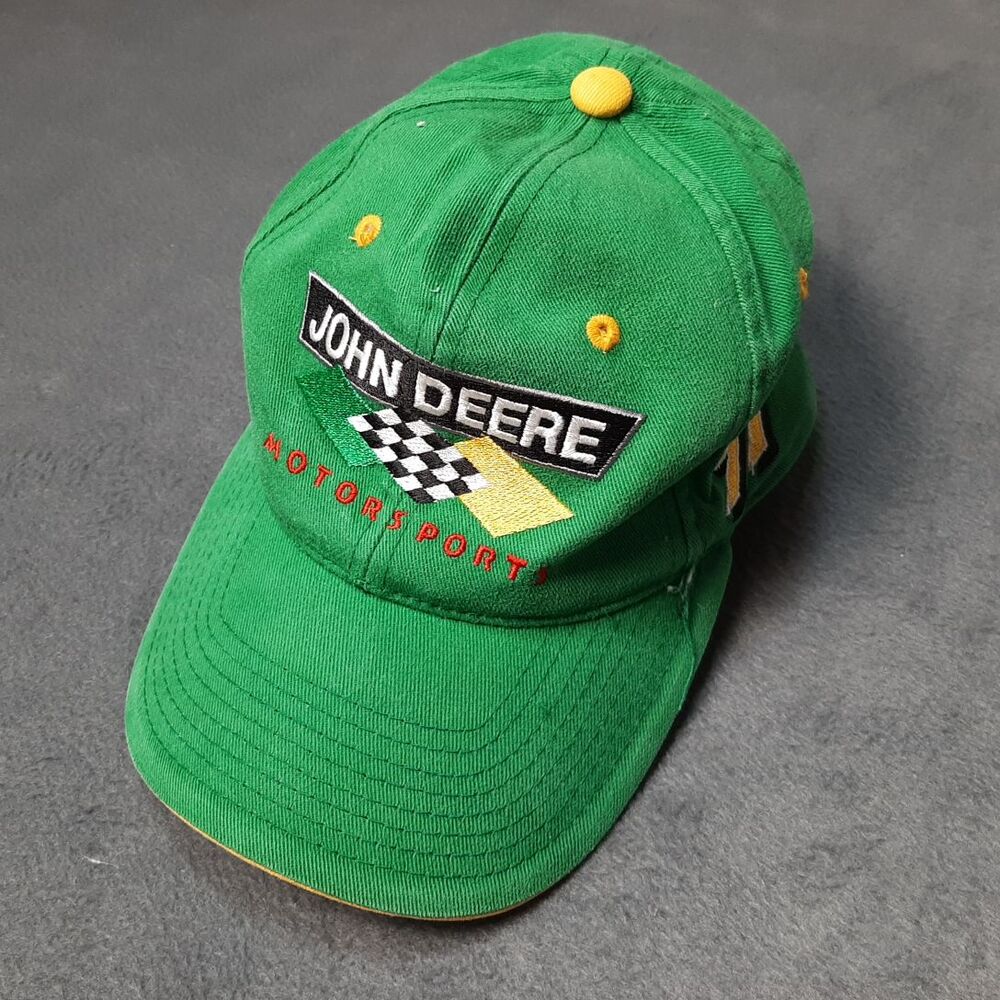 John Deere Hat Cap Men One Size Green Snapback Racing Motorsport Nascar Trucker